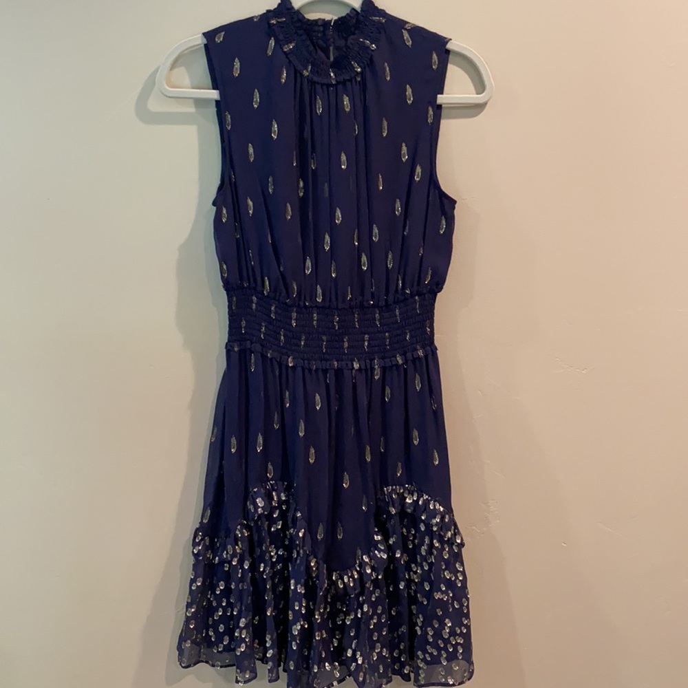 Rebecca Taylor Navy with Gold Metallic Dress